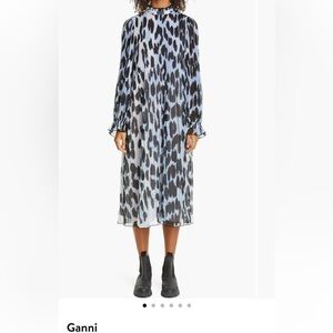 Ganni Long Sleeve Animal Print Dress